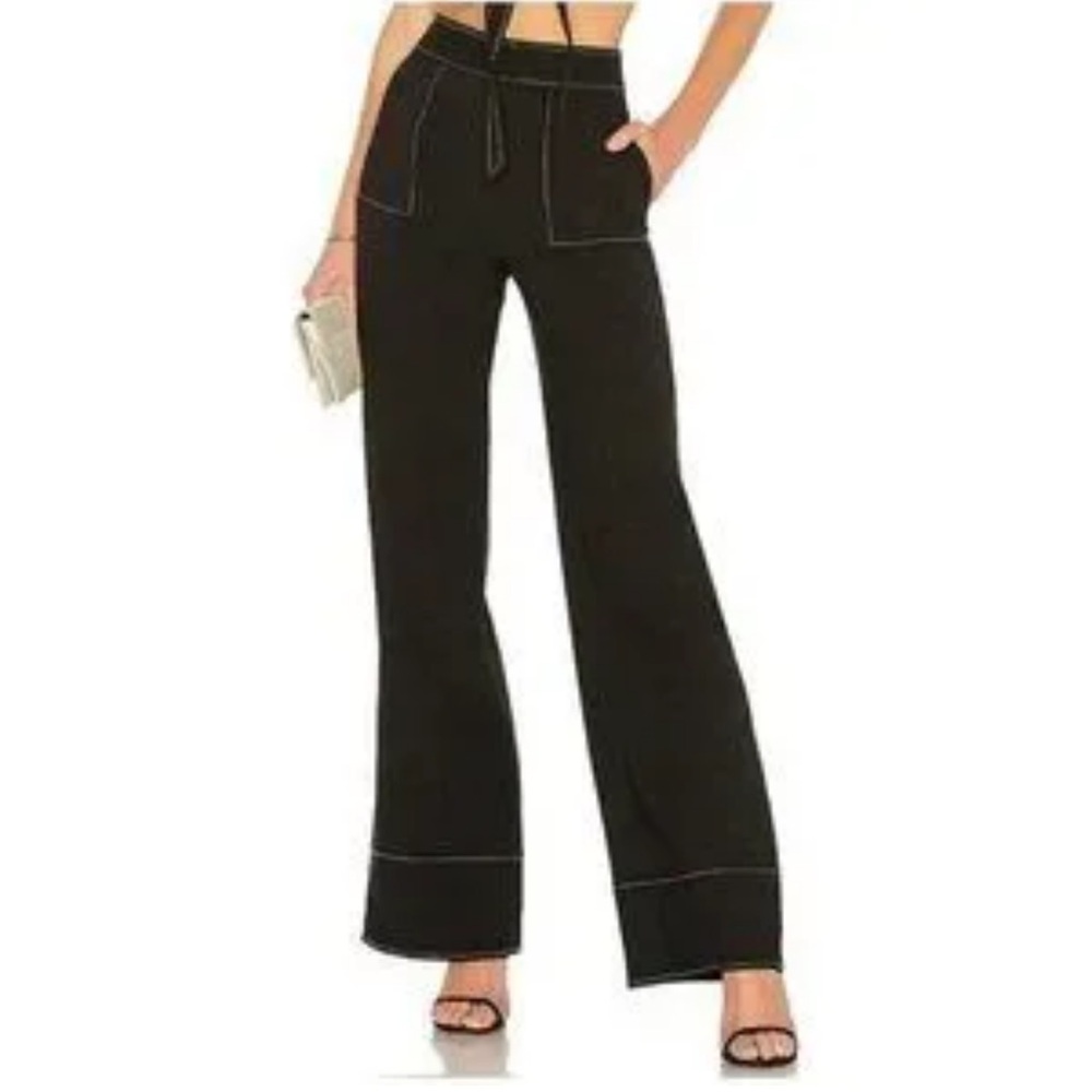 Lovers + Friends Black Wide-Leg Pants with Contrast Stitching
